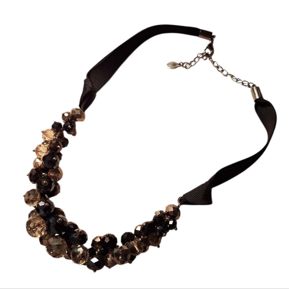 Ali Khan New York Signed Chunky Necklace Black Blue Clear Acrylic Modern